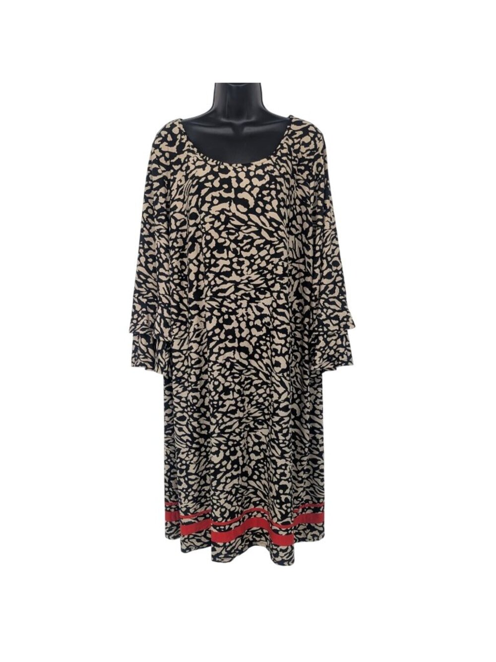 Animal Print Midi‎ Dress Flounce Bell Sleeves Stretchy Statement Office Plus 3X